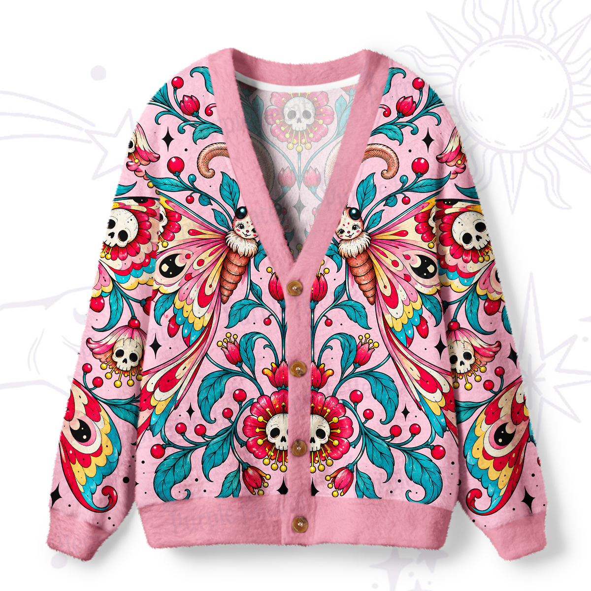 Purplehecate Pastel Gothic Butterfly Skulls Ugly Cardigan Sweaters