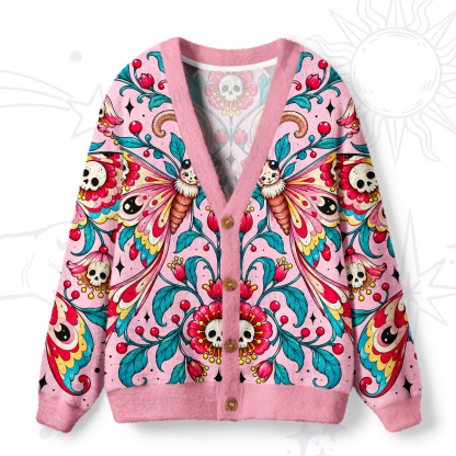 Purplehecate Pastel Gothic Butterfly Skulls Ugly Cardigan Sweaters