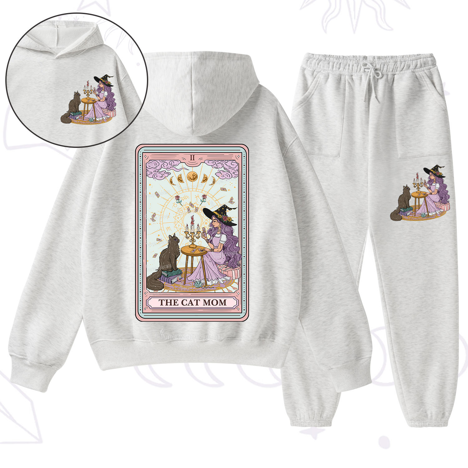 Purplehecate The Cat Witch Mom Tarot Fleece Hoodie Suit
