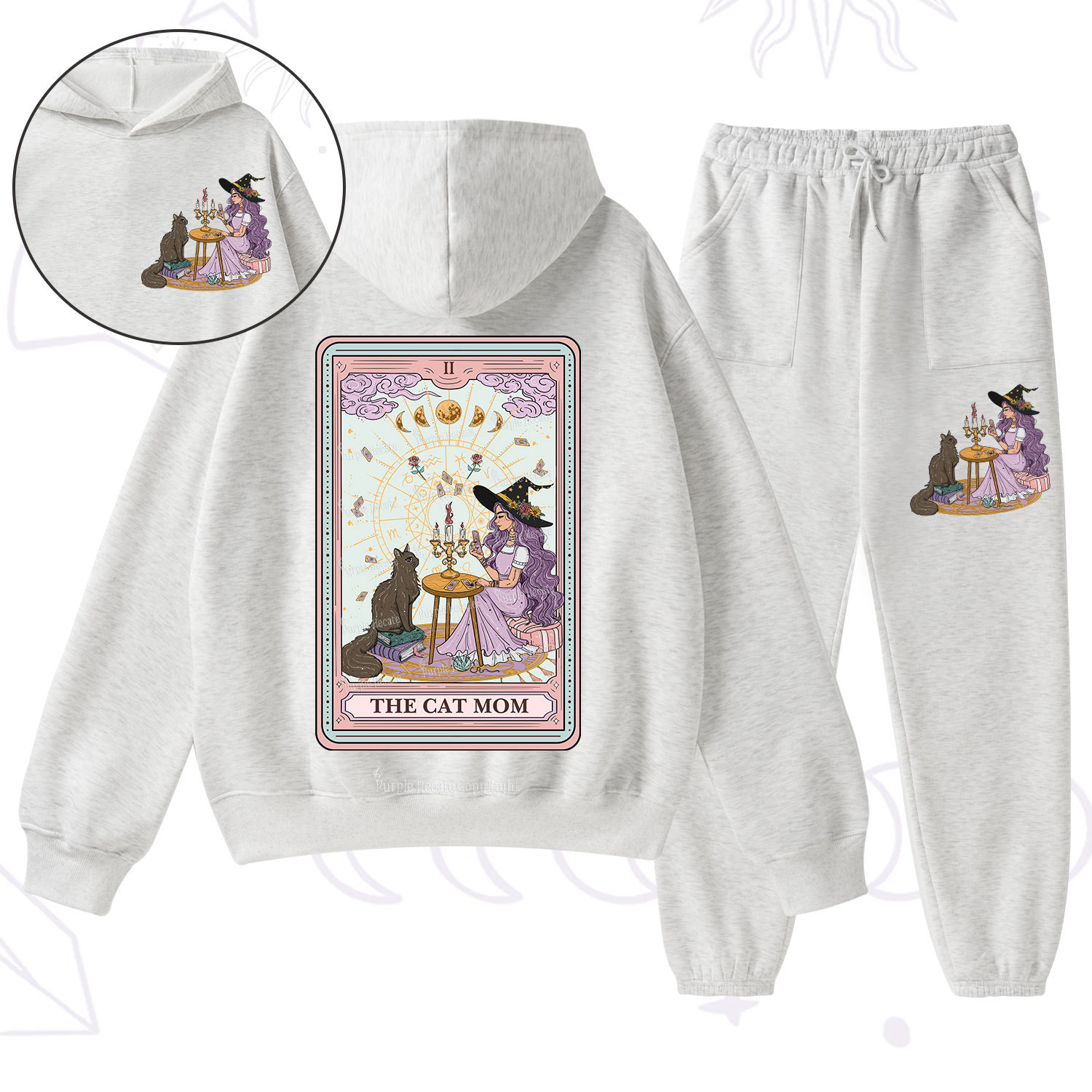 Purplehecate The Cat Witch Mom Tarot Fleece Hoodie Suit