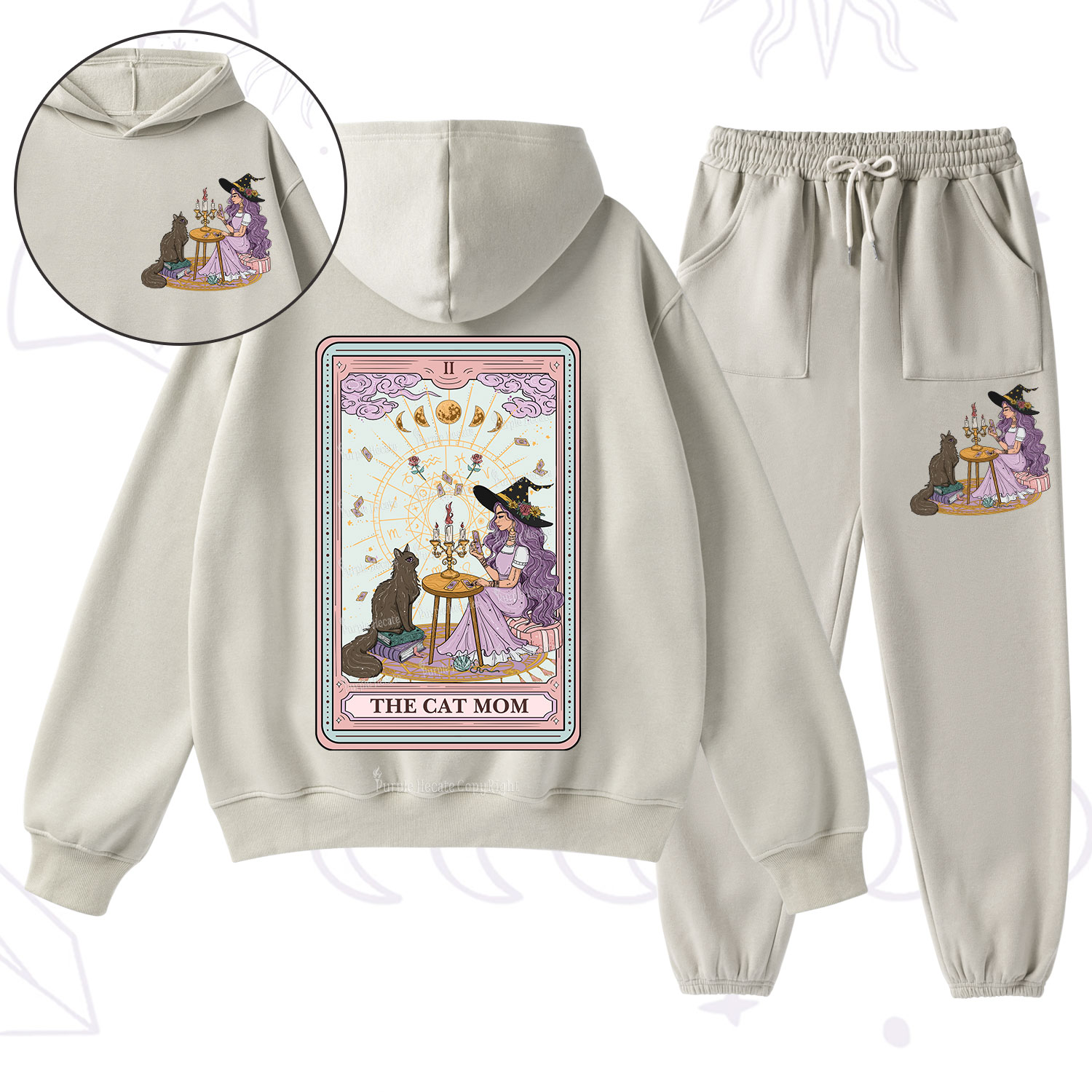 Purplehecate The Cat Witch Mom Tarot Fleece Hoodie Suit