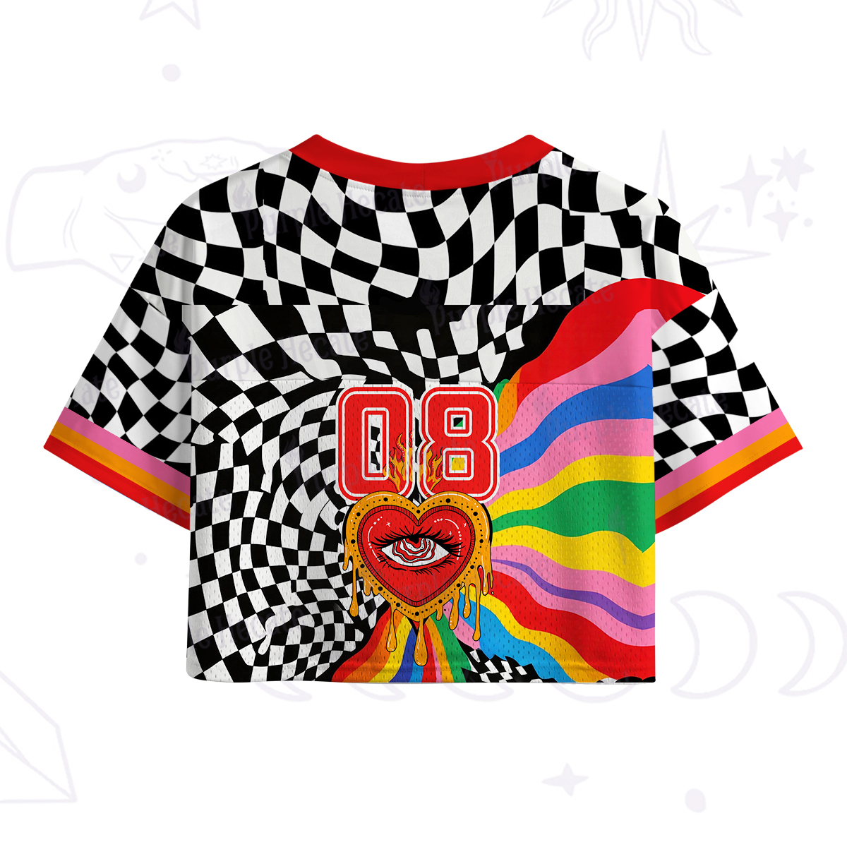 Purplehecate Trippy Rainbow Heart Eye Crop Sports Jersey
