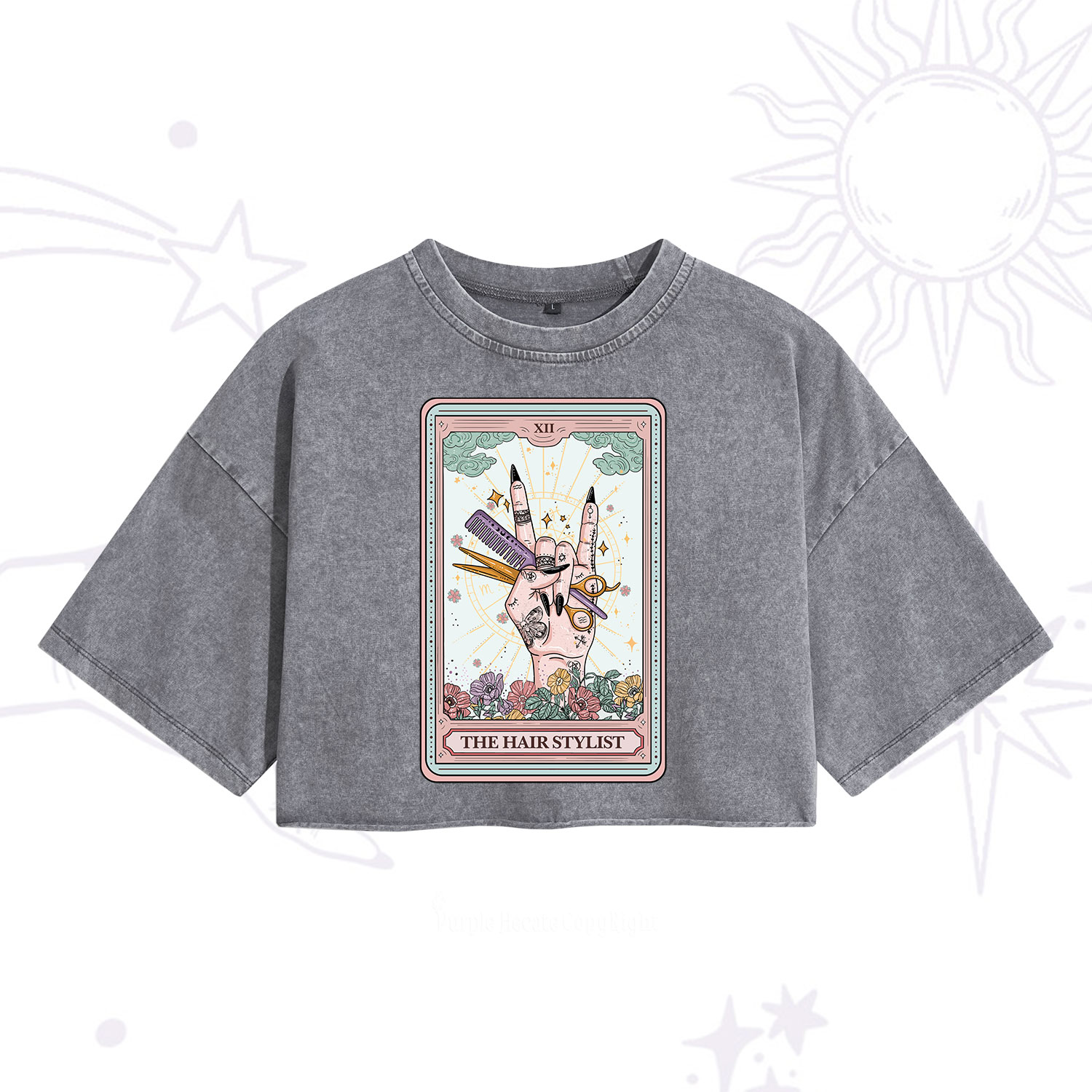 Purplehecate The Hair Stylist Tarot Washed Cropped T-Shirt