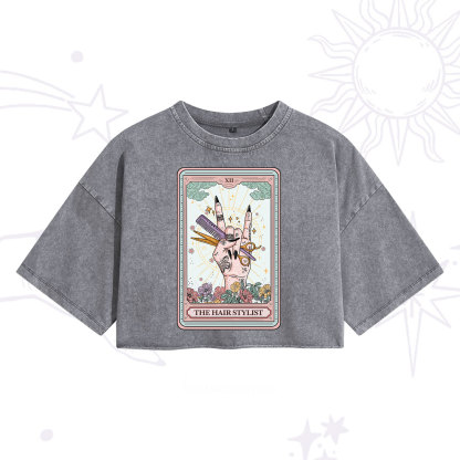 Purplehecate The Hair Stylist Tarot Washed Cropped T-Shirt