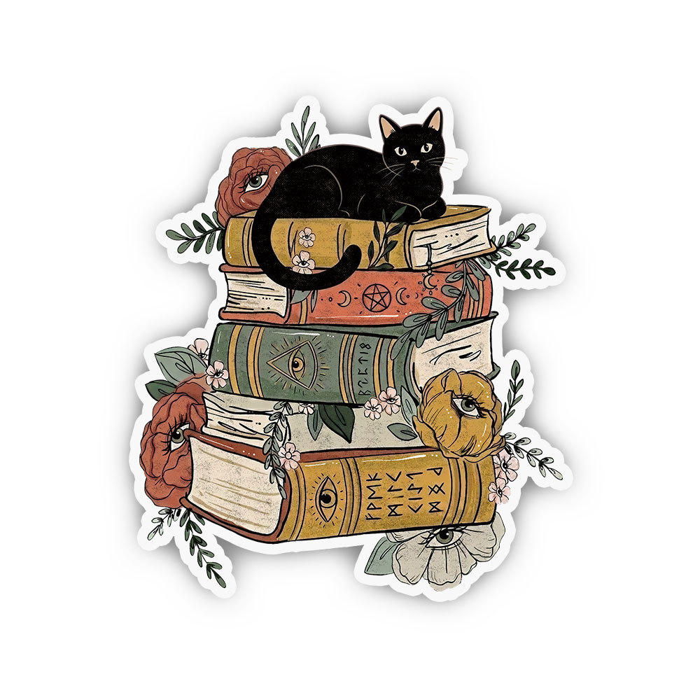 Purplehecate Black Cat on Books Sticker