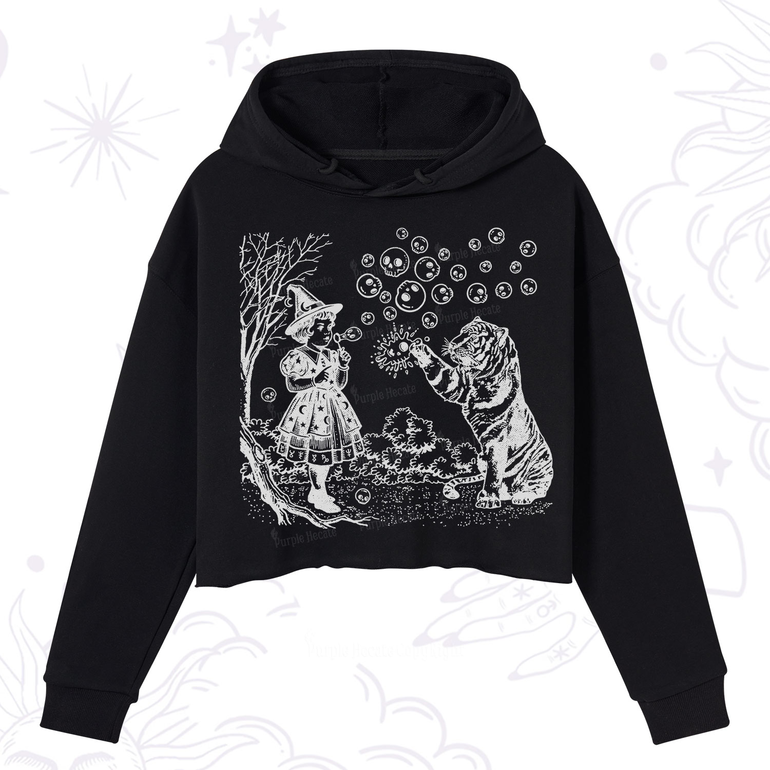 Purplehecate Girl and Tiger Crop Hoodie