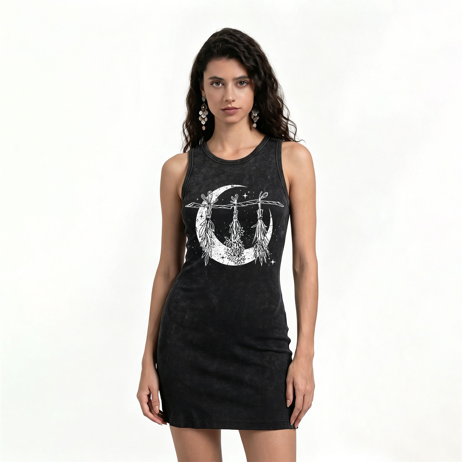 Purplehecate Witchy Moon Herbs Vintage Bodycon Tank Dress