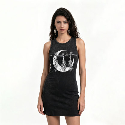 Purplehecate Witchy Moon Herbs Vintage Bodycon Tank Dress