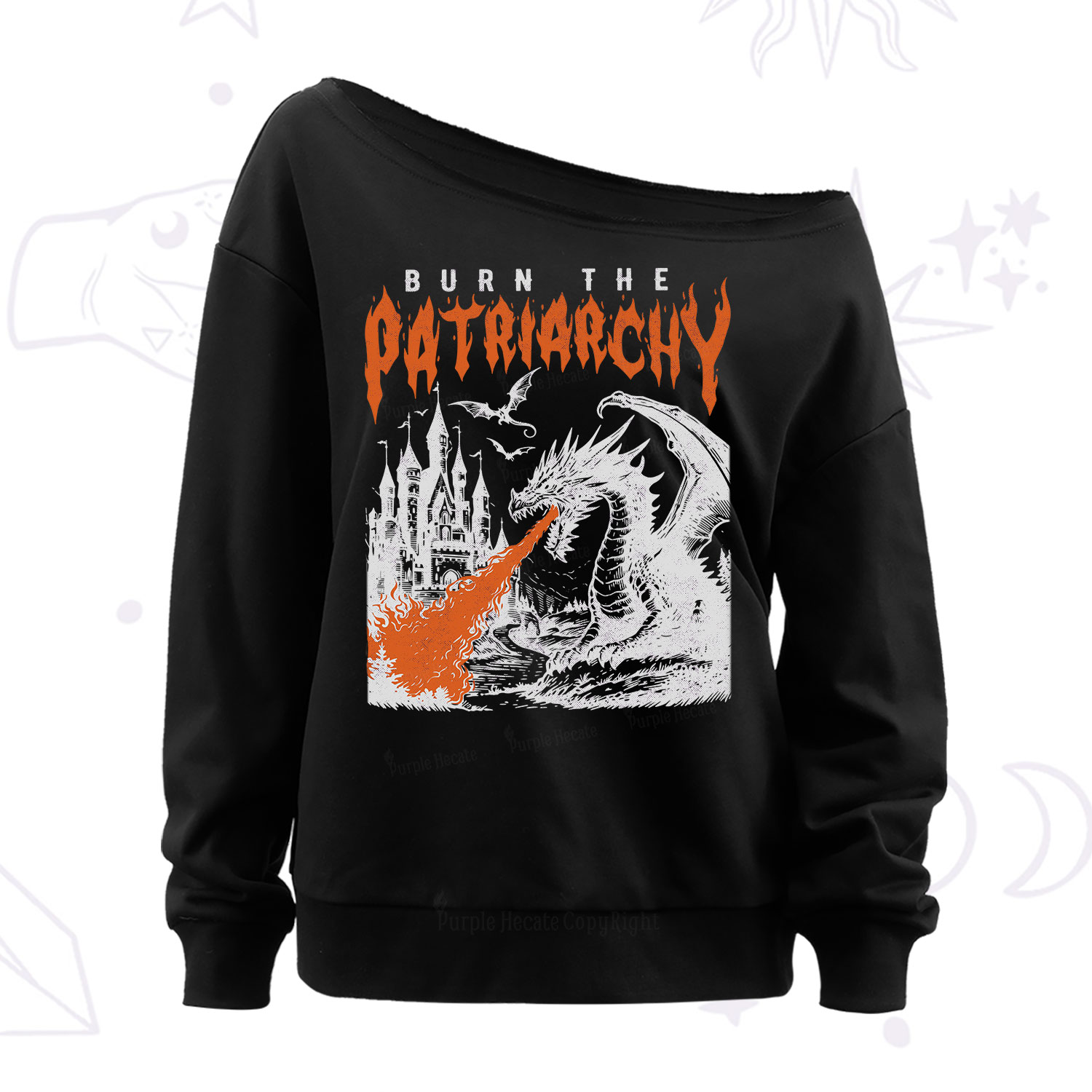 Purplehecate Burn the Patriarchy Dragon Off The Shoulder Sweatshirt