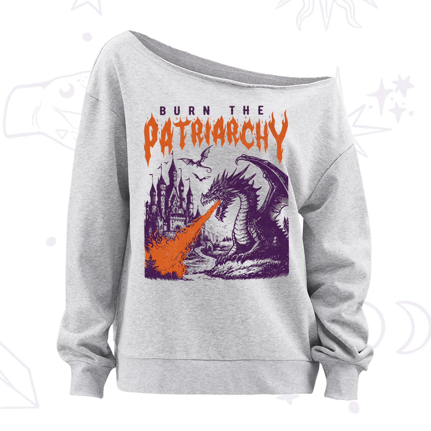 Purplehecate Burn the Patriarchy Dragon Off The Shoulder Sweat