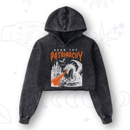 Purplehecate Burn the Patriarchy Dragon Washed Cropped Hoodie