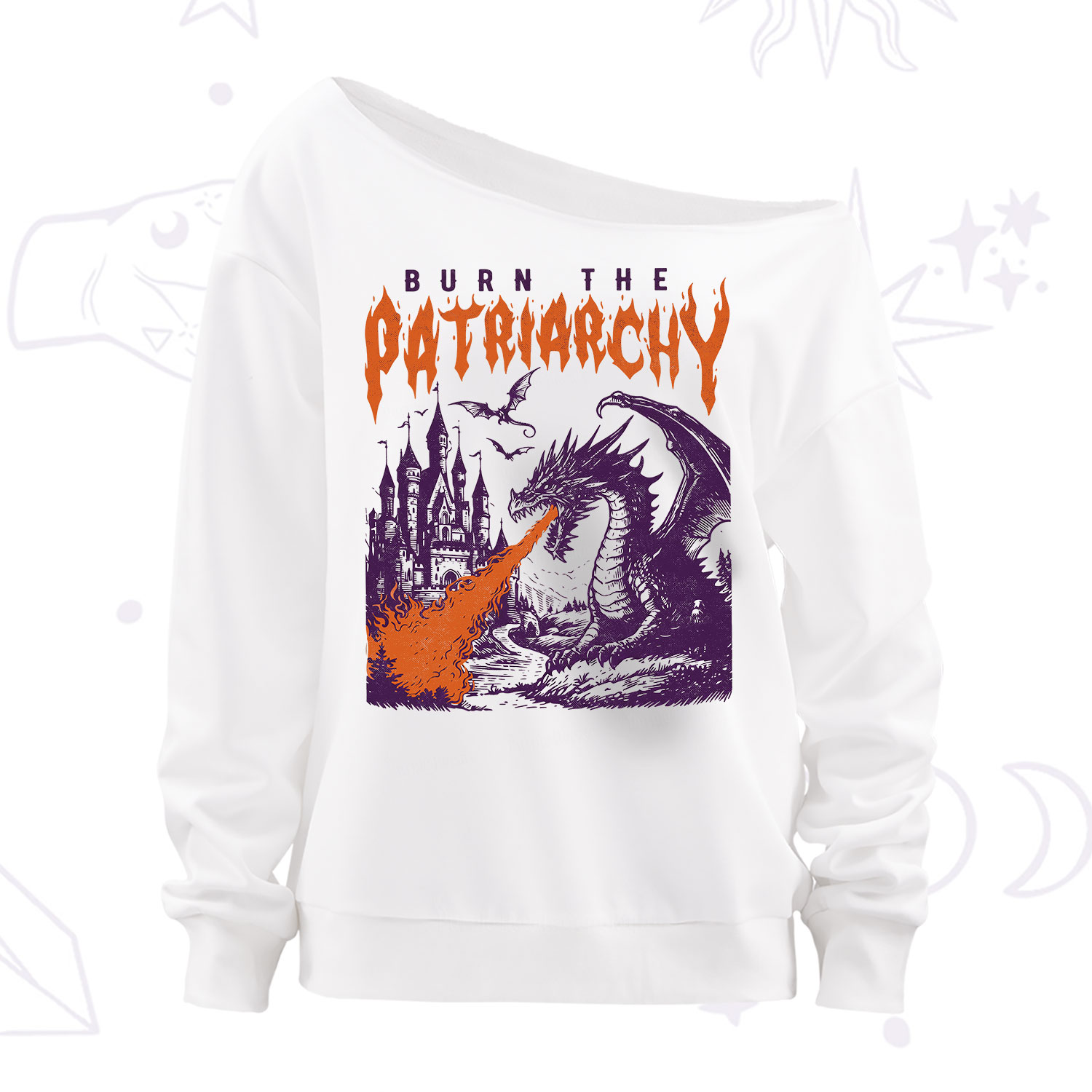Purplehecate Burn the Patriarchy Dragon Off The Shoulder Sweatshirt