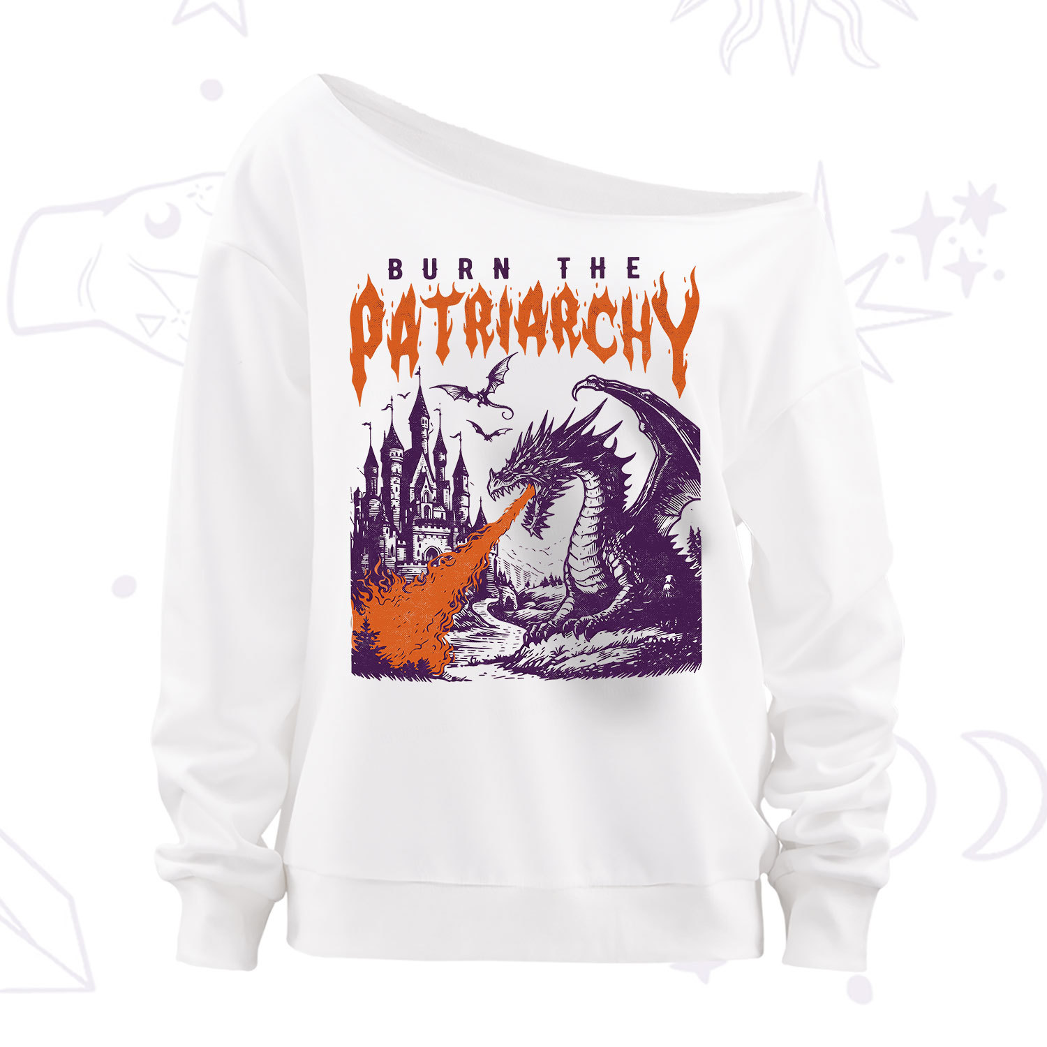 Purplehecate Burn the Patriarchy Dragon Off The Shoulder Sweatshirt