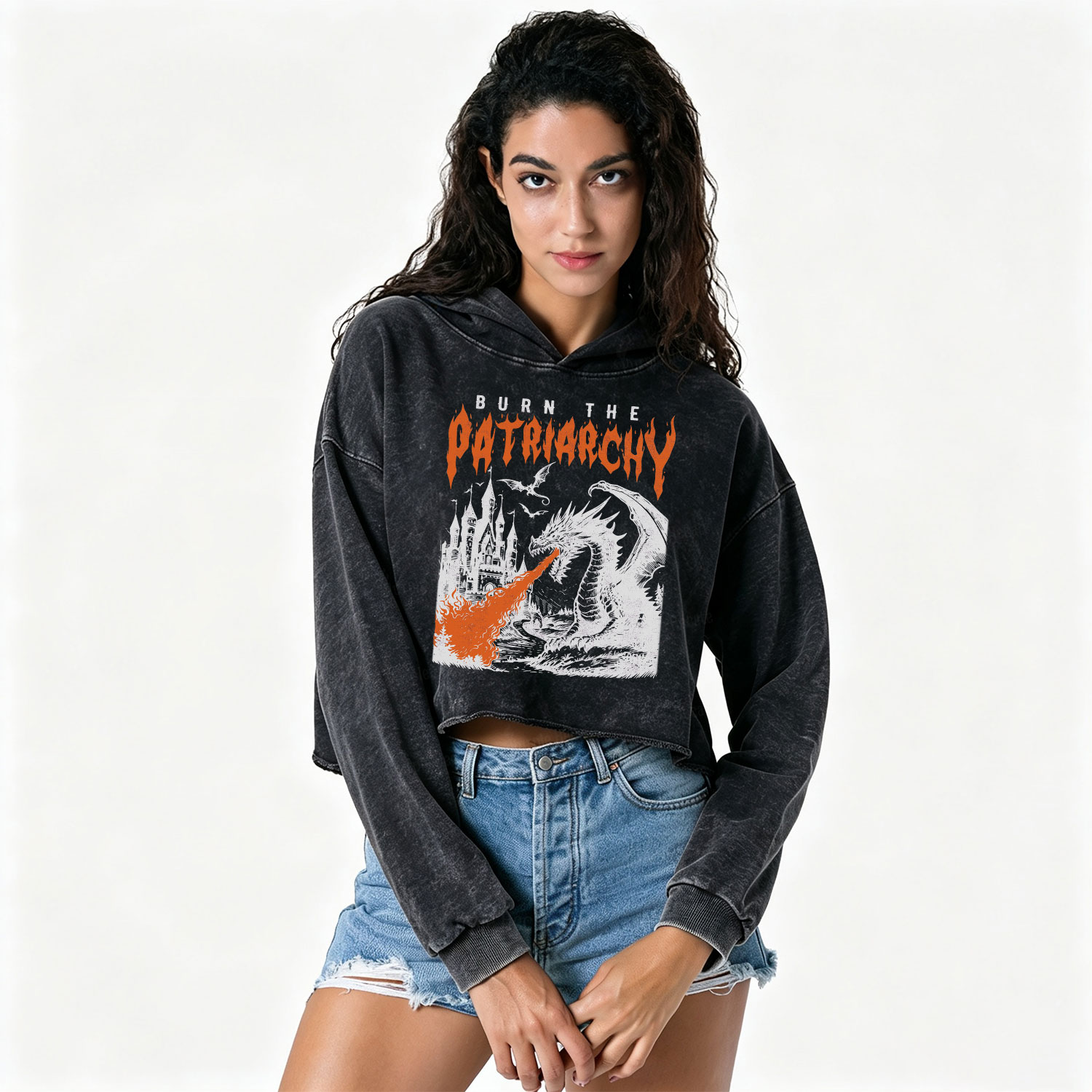 Purplehecate Burn the Patriarchy Dragon Washed Cropped Hoodie