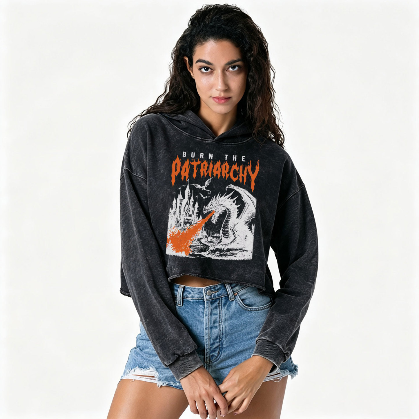 Purplehecate Burn the Patriarchy Dragon Washed Cropped Hoodie