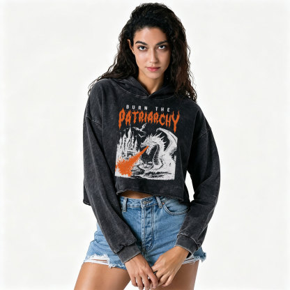 Purplehecate Burn the Patriarchy Dragon Washed Cropped Hoodie