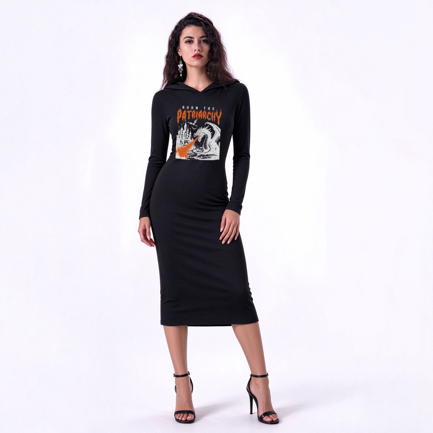 Purplehecate Burn the Patriarchy Dragon Hooded Knit Dress
