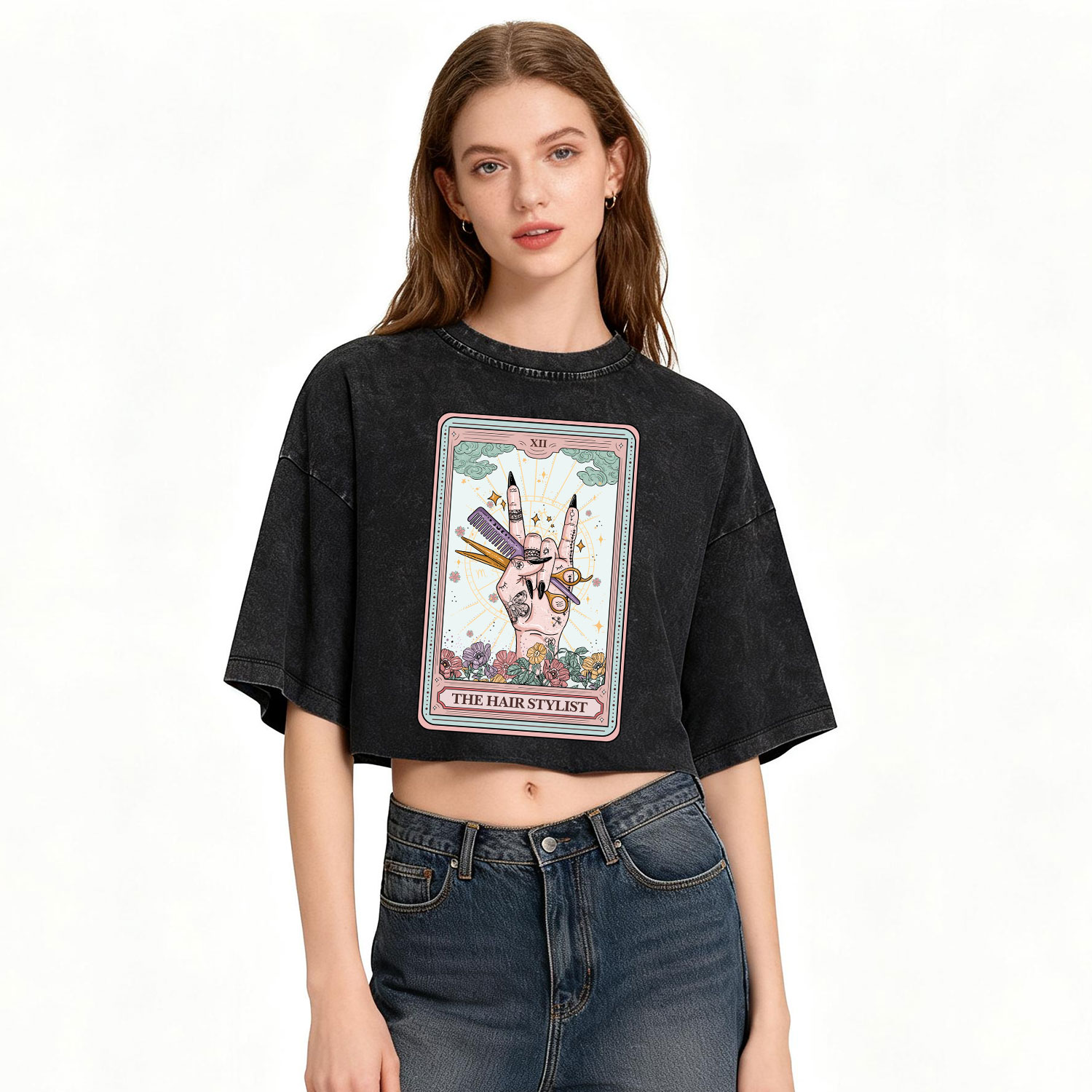 Purplehecate The Hair Stylist Tarot Washed Cropped T-Shirt