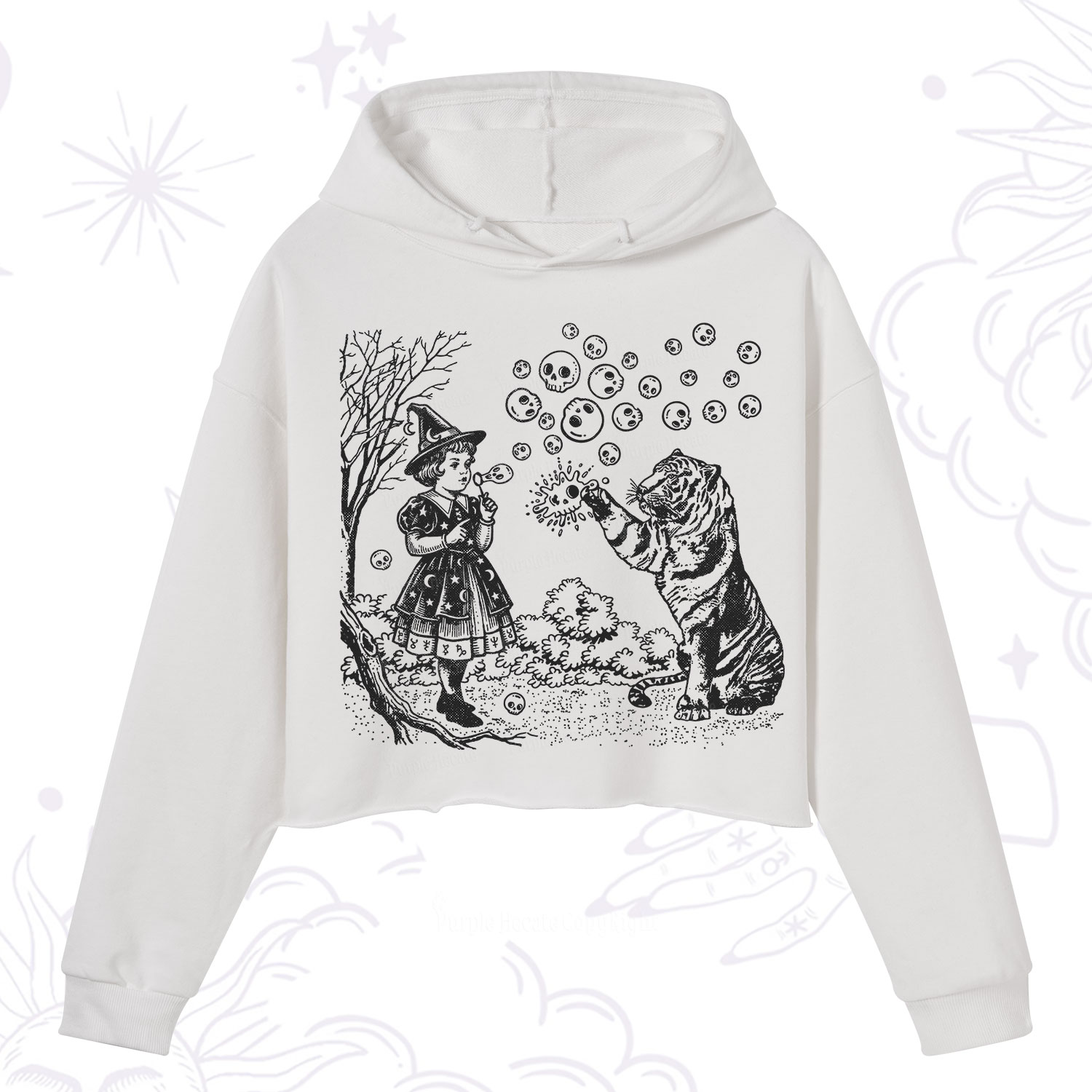 Purplehecate Girl and Tiger Crop Hoodie