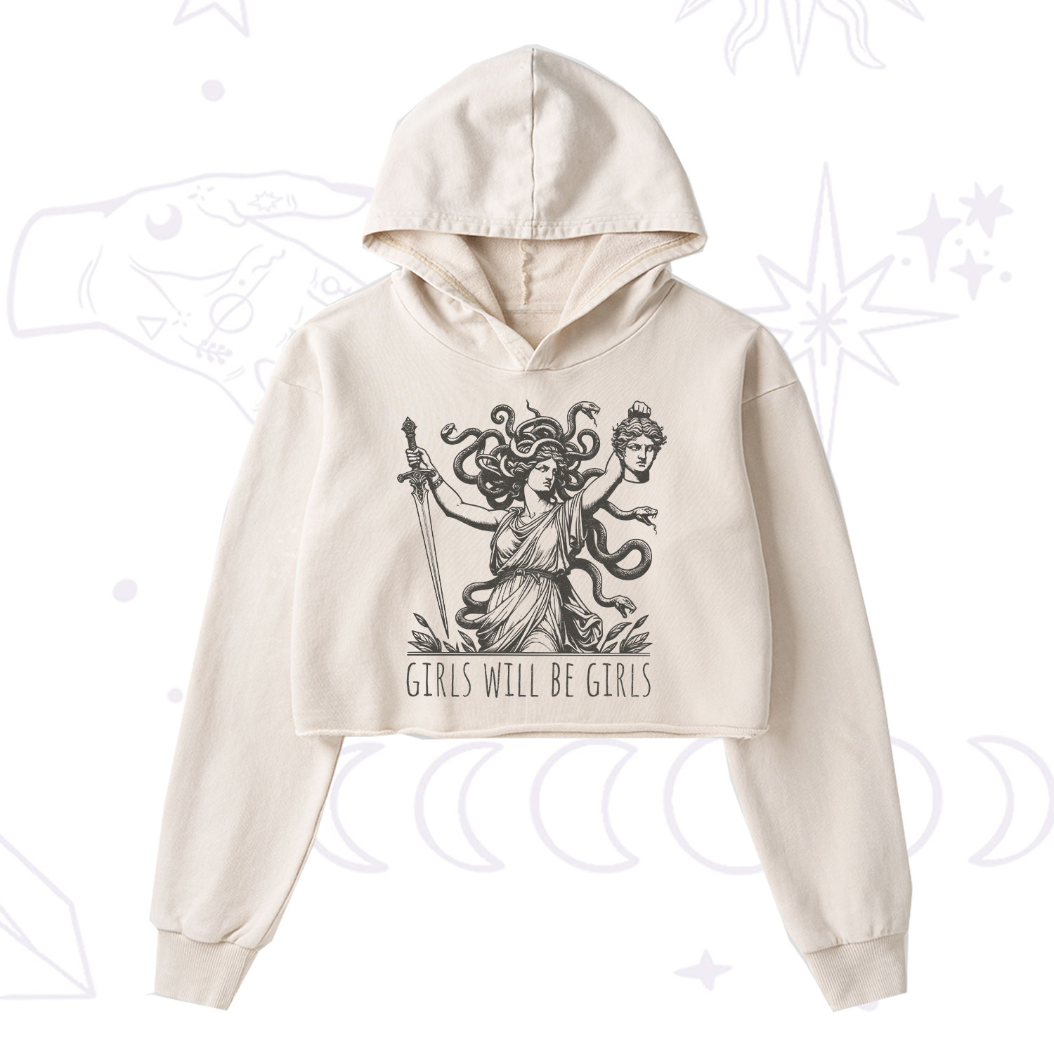 Purplehecate Girls Will Be Girls Medusa Washed Cropped Hoodie