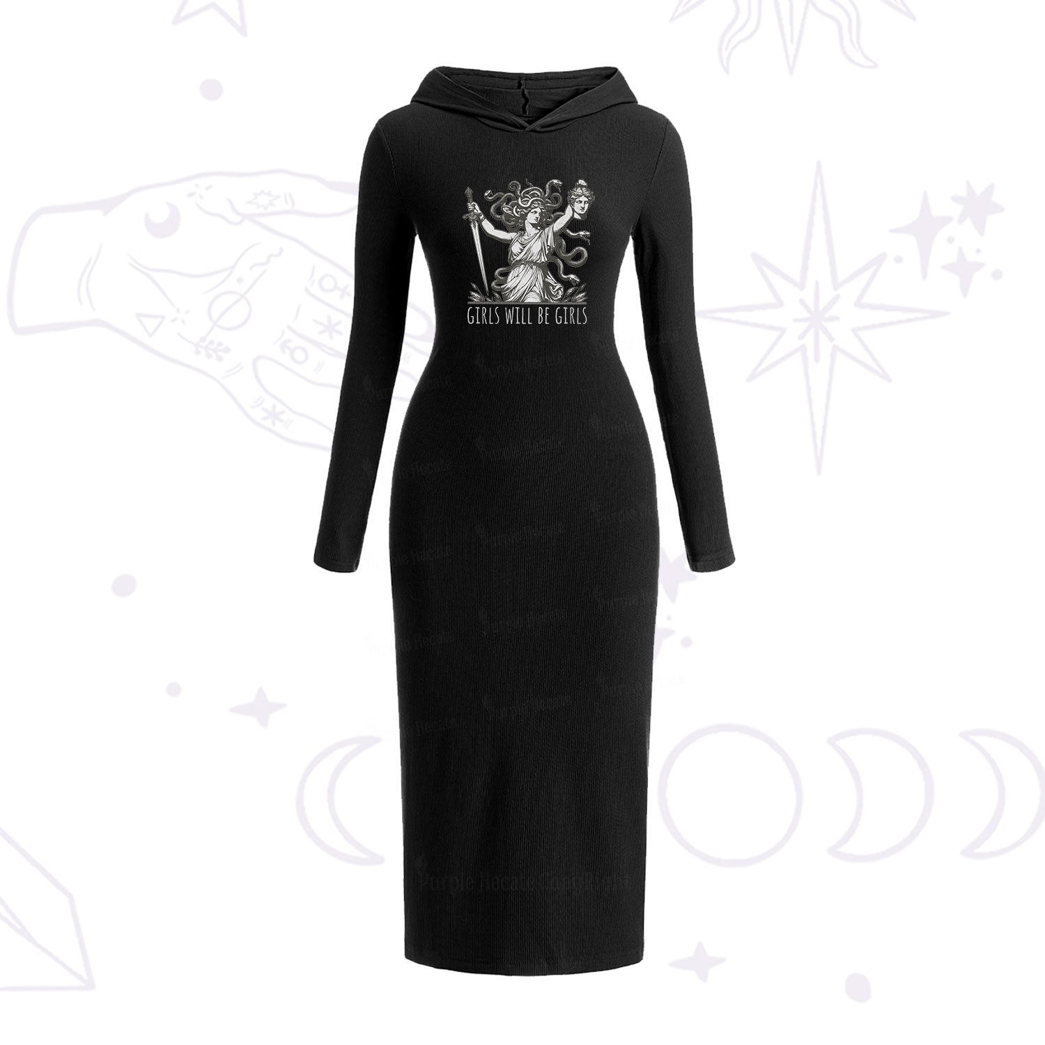 Purplehecate Girls Will Be Girls Medusa Hooded Knit Dress