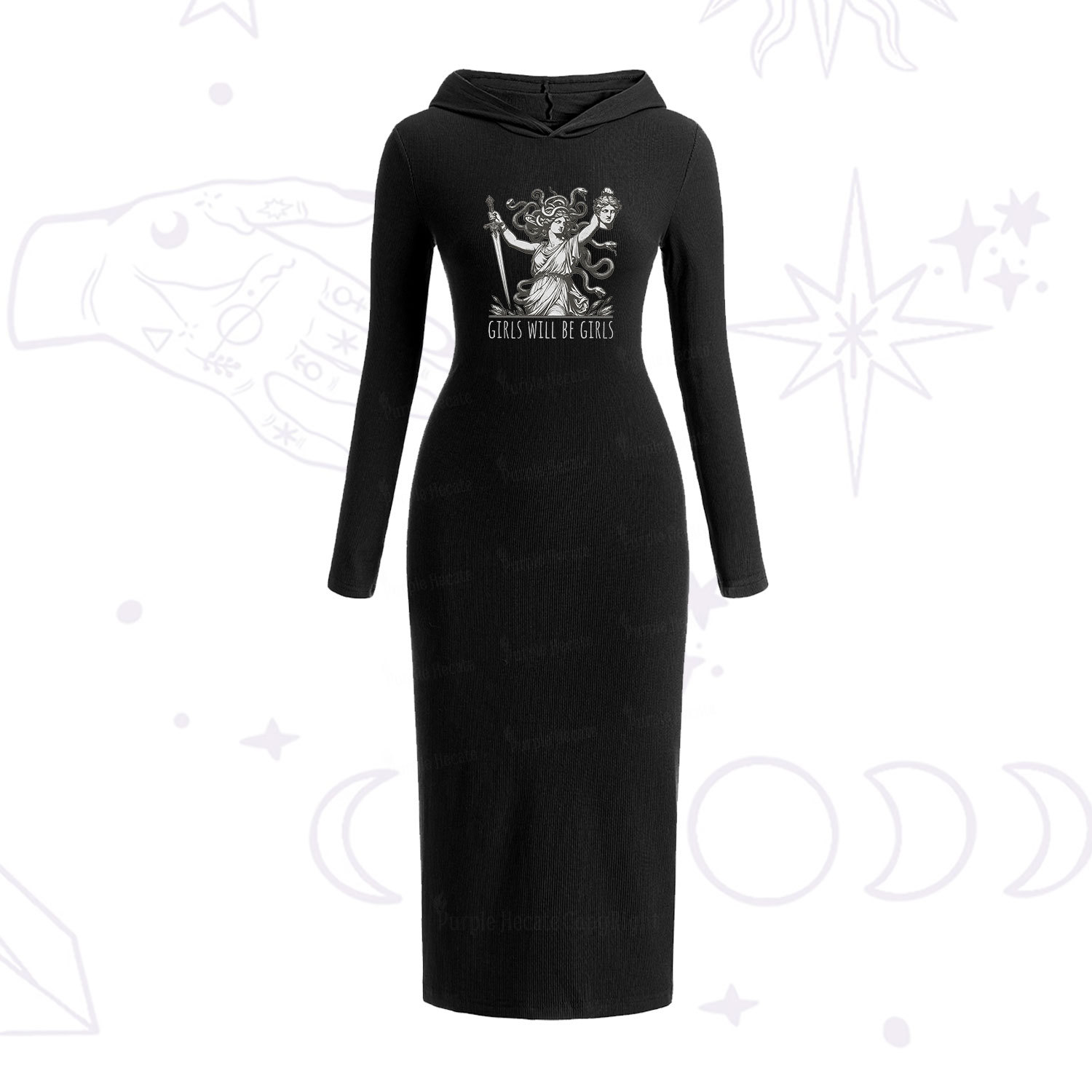 Purplehecate Girls Will Be Girls Medusa Hooded Knit Dress