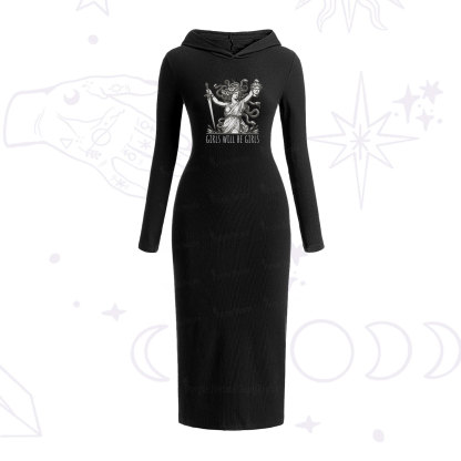 Purplehecate Girls Will Be Girls Medusa Hooded Knit Dress