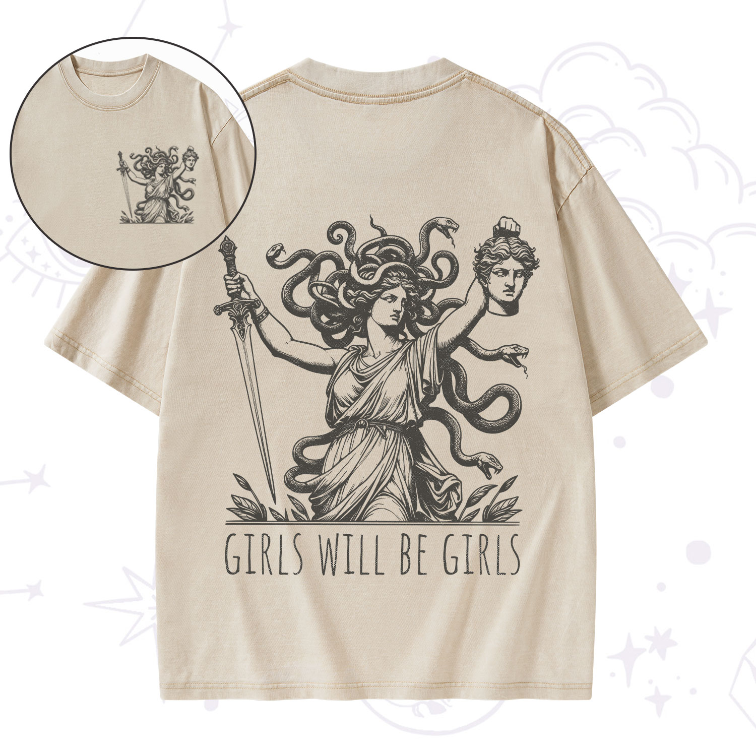 Purplehecate Girls Will Be Girls Medusa Washed T-Shirt