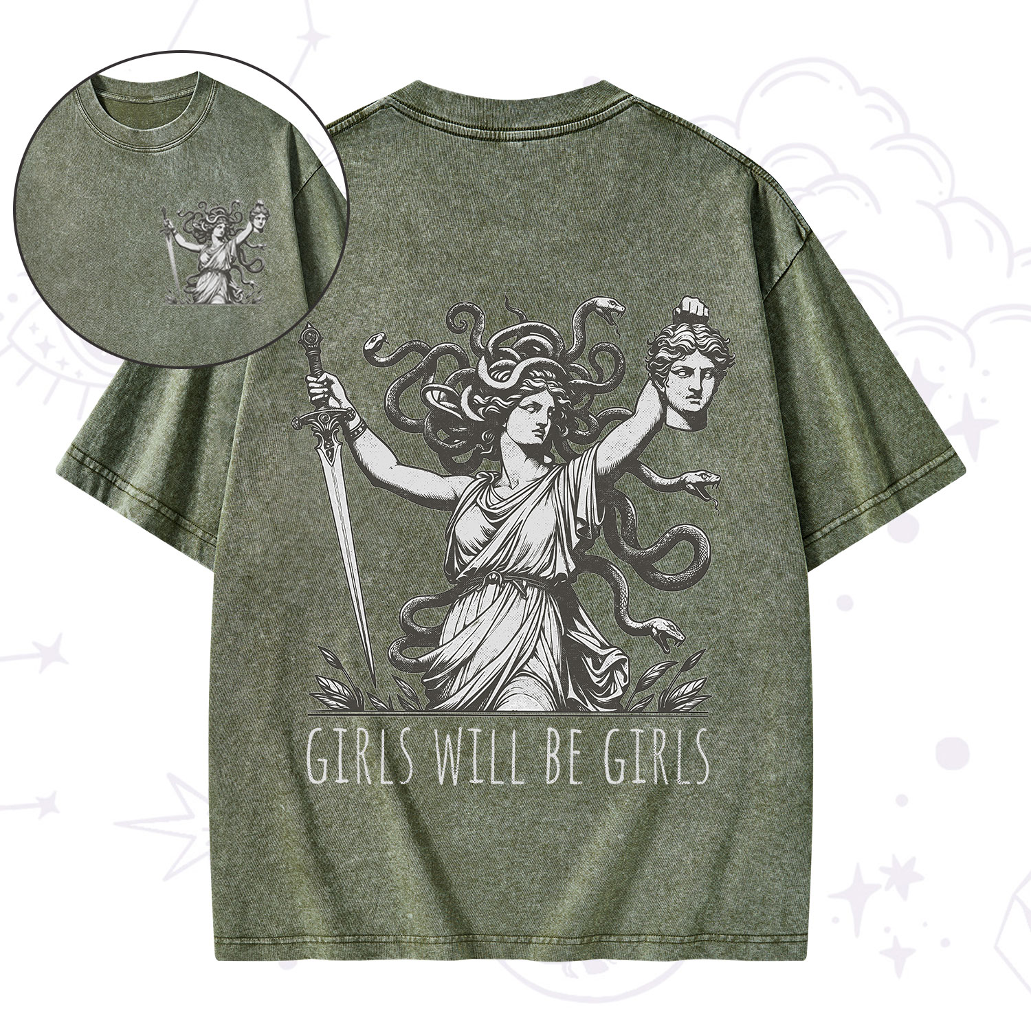 Purplehecate Girls Will Be Girls Medusa Washed T-Shirt