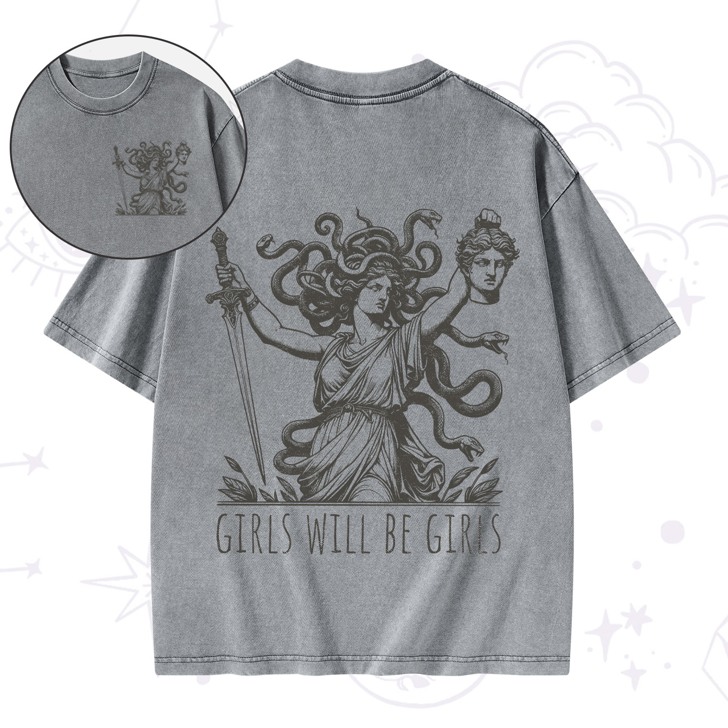 Purplehecate Girls Will Be Girls Medusa Washed T-Shirt