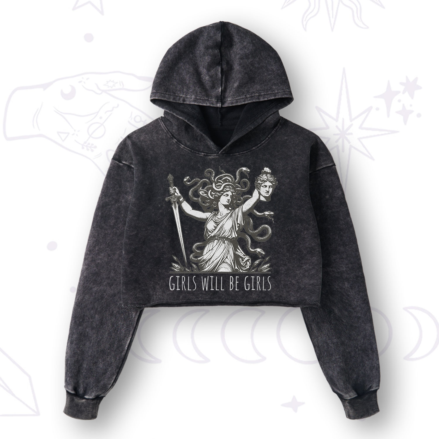 Purplehecate Girls Will Be Girls Medusa Washed Cropped Hoodie