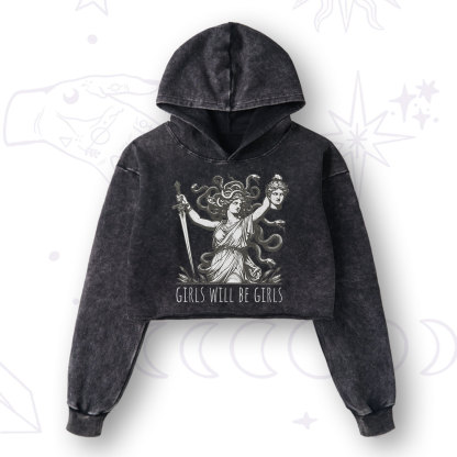 Purplehecate Girls Will Be Girls Medusa Washed Cropped Hoodie