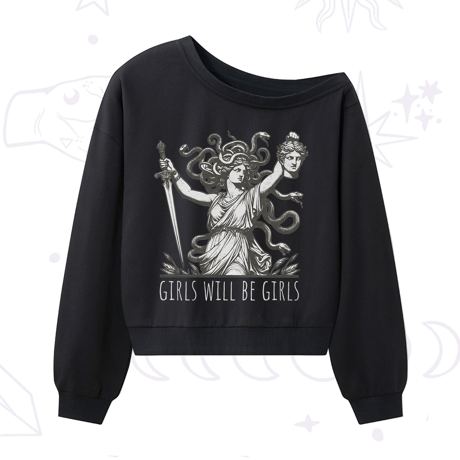 Purplehecate Girls Will Be Girls Medusa One Shoulder Sweatshirt