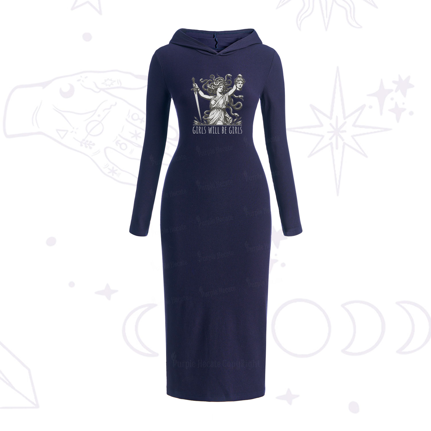 Purplehecate Girls Will Be Girls Medusa Hooded Knit Dress