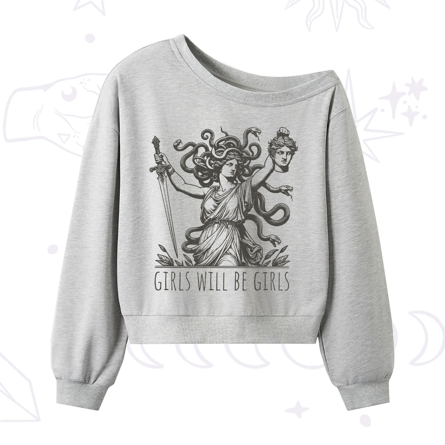 Purplehecate Girls Will Be Girls Medusa One Shoulder Sweatshirt