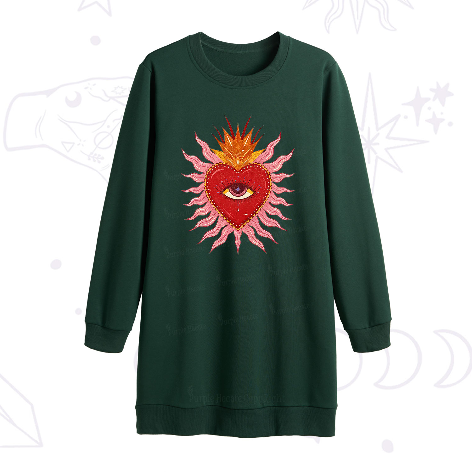 Purplehecate Sacred Flame Heart Sweatshirt Dress