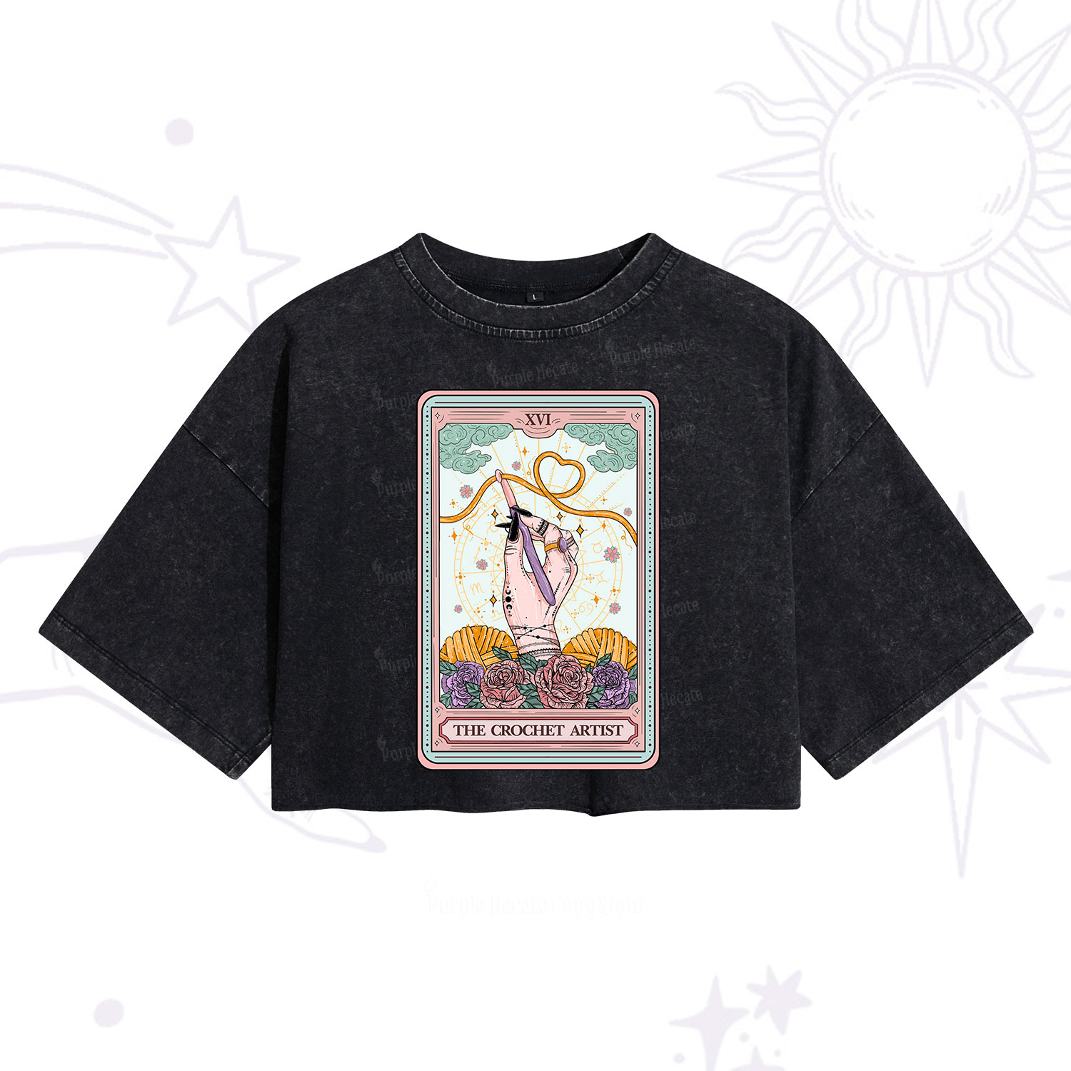 Purplehecate The Crochet Artist Tarot Card Washed Cropped T-Shirt