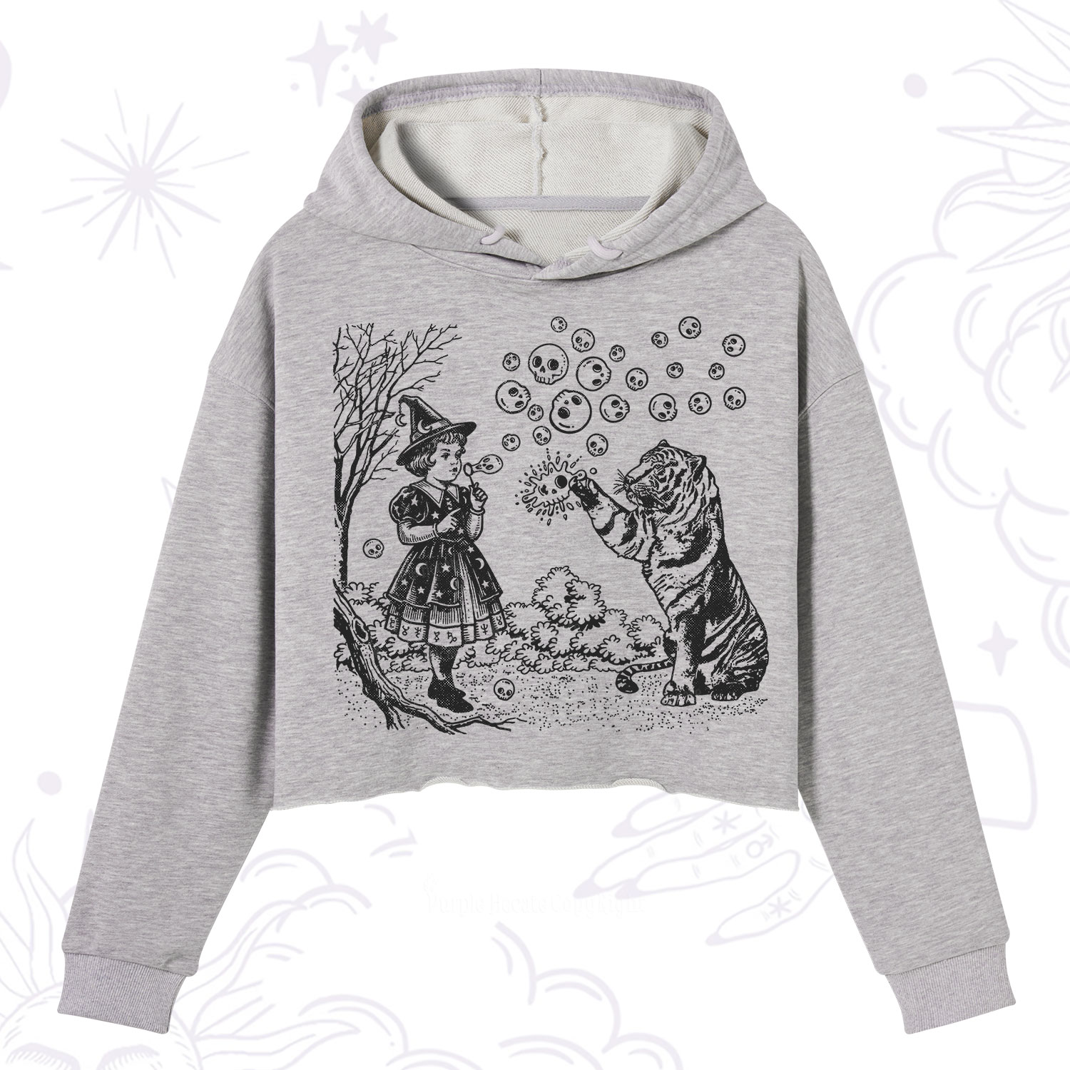 Purplehecate Girl and Tiger Crop Hoodie