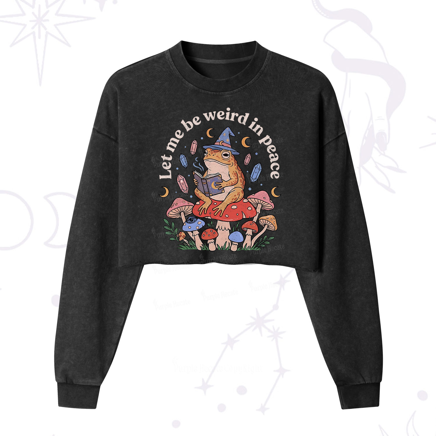 Purplehecate Let Me Be Weird in Peace Frog Cropped Washed Sweatshirt