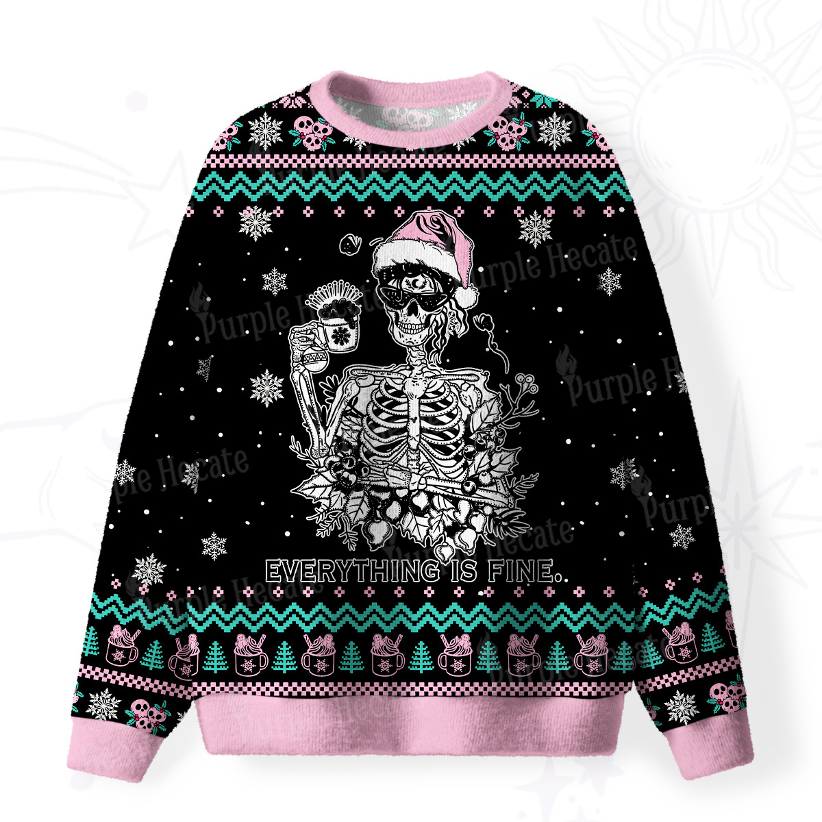 Purplehecate Everything Is Fine Christmas Fuzzy Ugly Christmas Sweatshirt