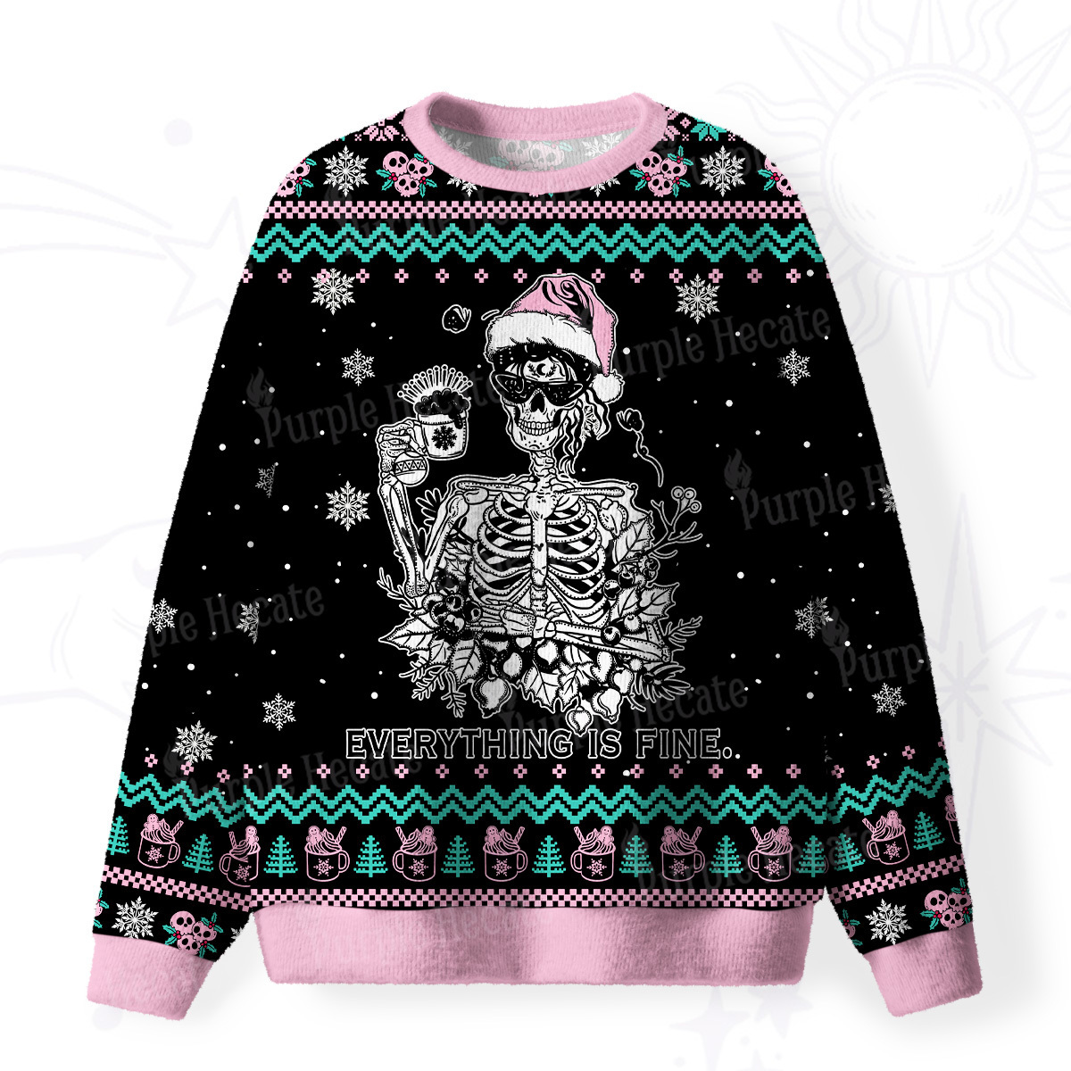 Purplehecate Everything Is Fine Christmas Fuzzy Ugly Christmas Sweatshirt
