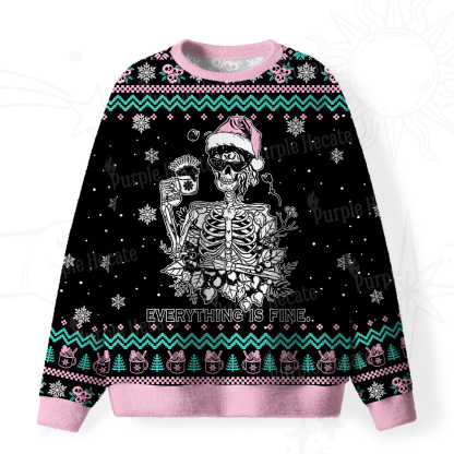 Purplehecate Everything Is Fine Christmas Fuzzy Ugly Christmas Sweatshirt