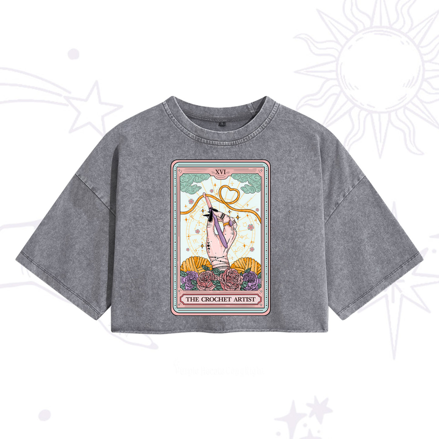 Purplehecate The Crochet Artist Tarot Card Washed Cropped T-Shirt