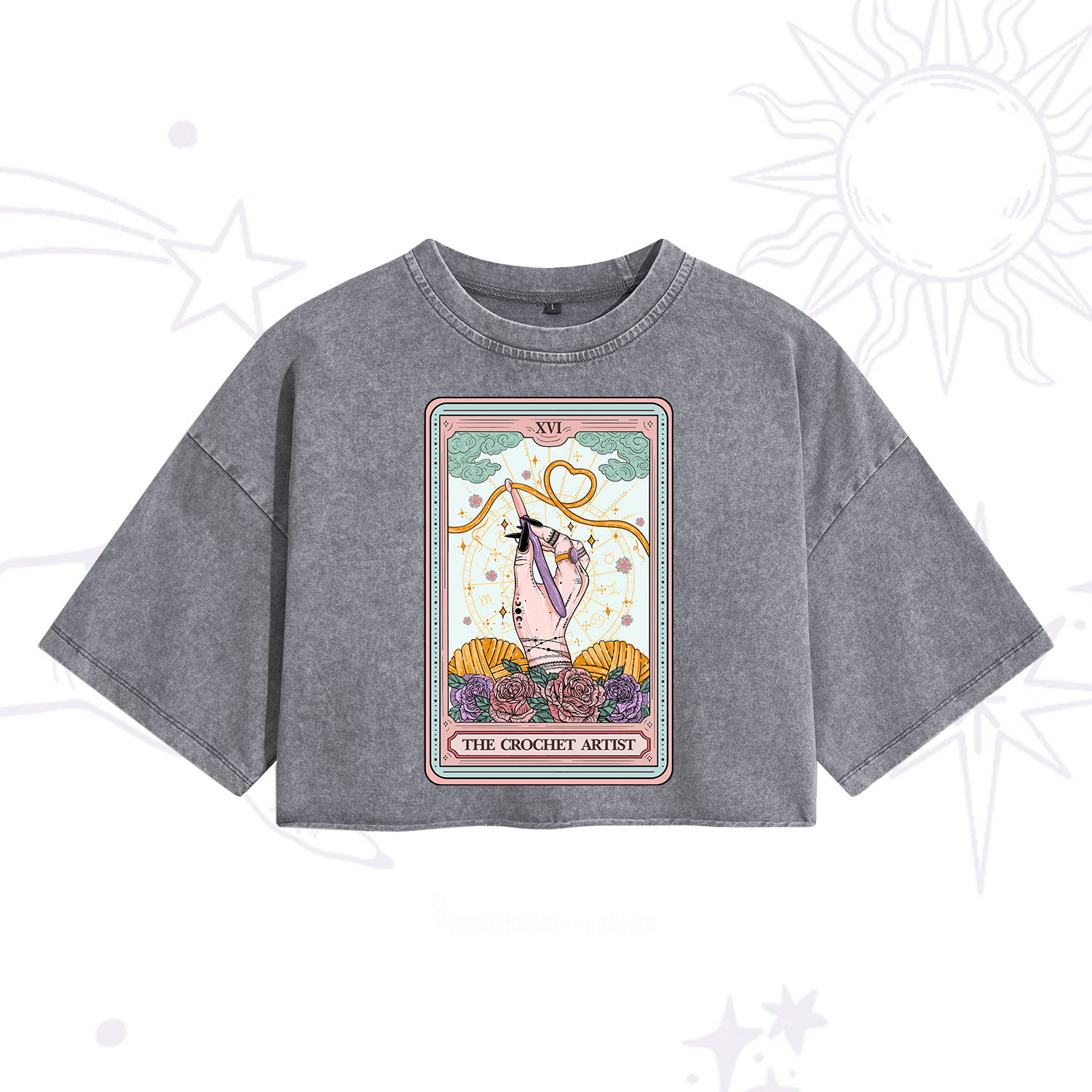 Purplehecate The Crochet Artist Tarot Card Washed Cropped T-Shirt