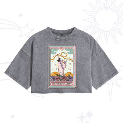 Purplehecate The Crochet Artist Tarot Card Washed Cropped T-Shirt