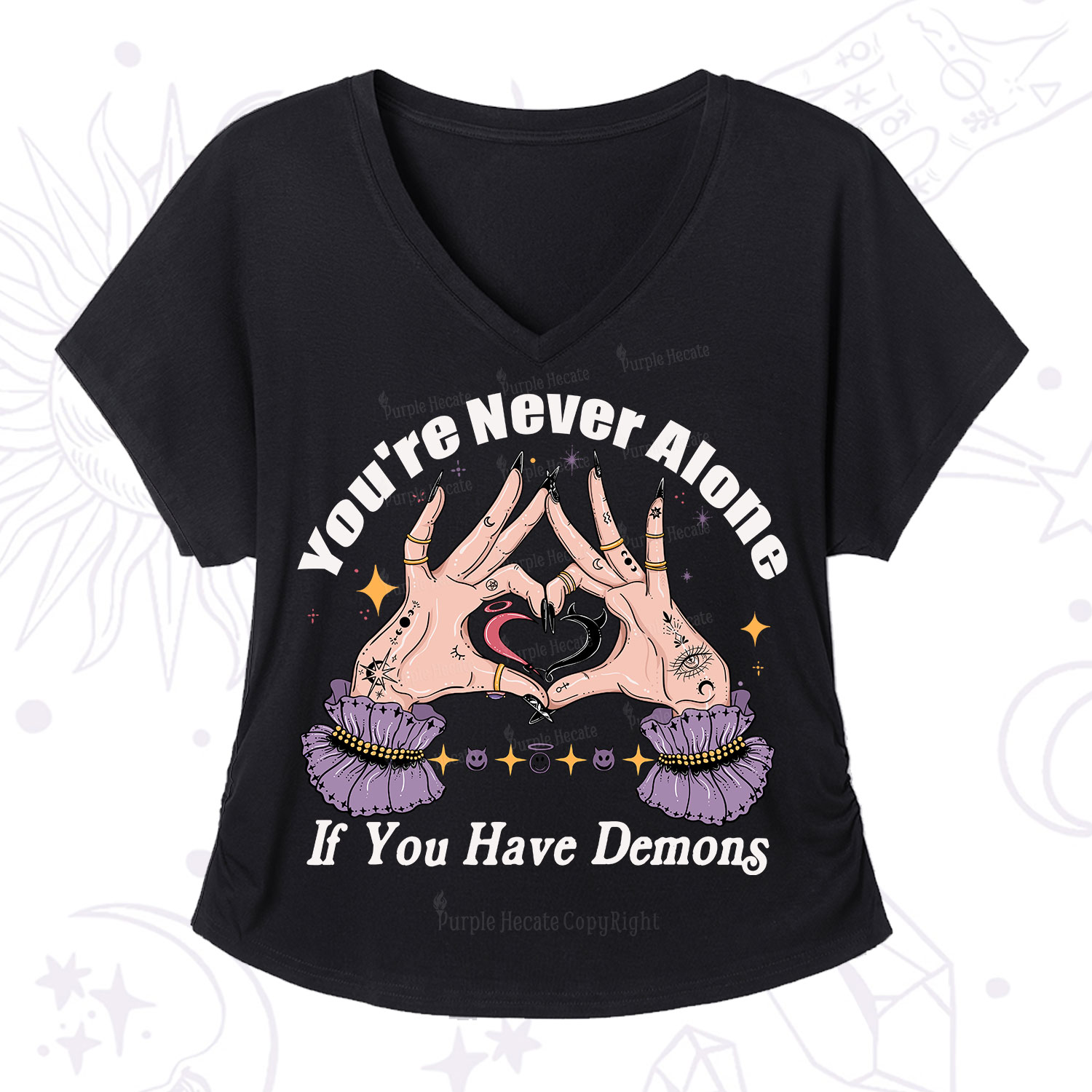 Purplehecate You're Never Alone If You Have Demons V-Neck T-Shirt