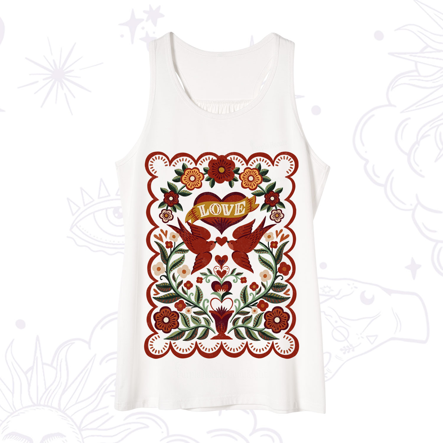 Purplehecate Folk Love Birds Floral Tank