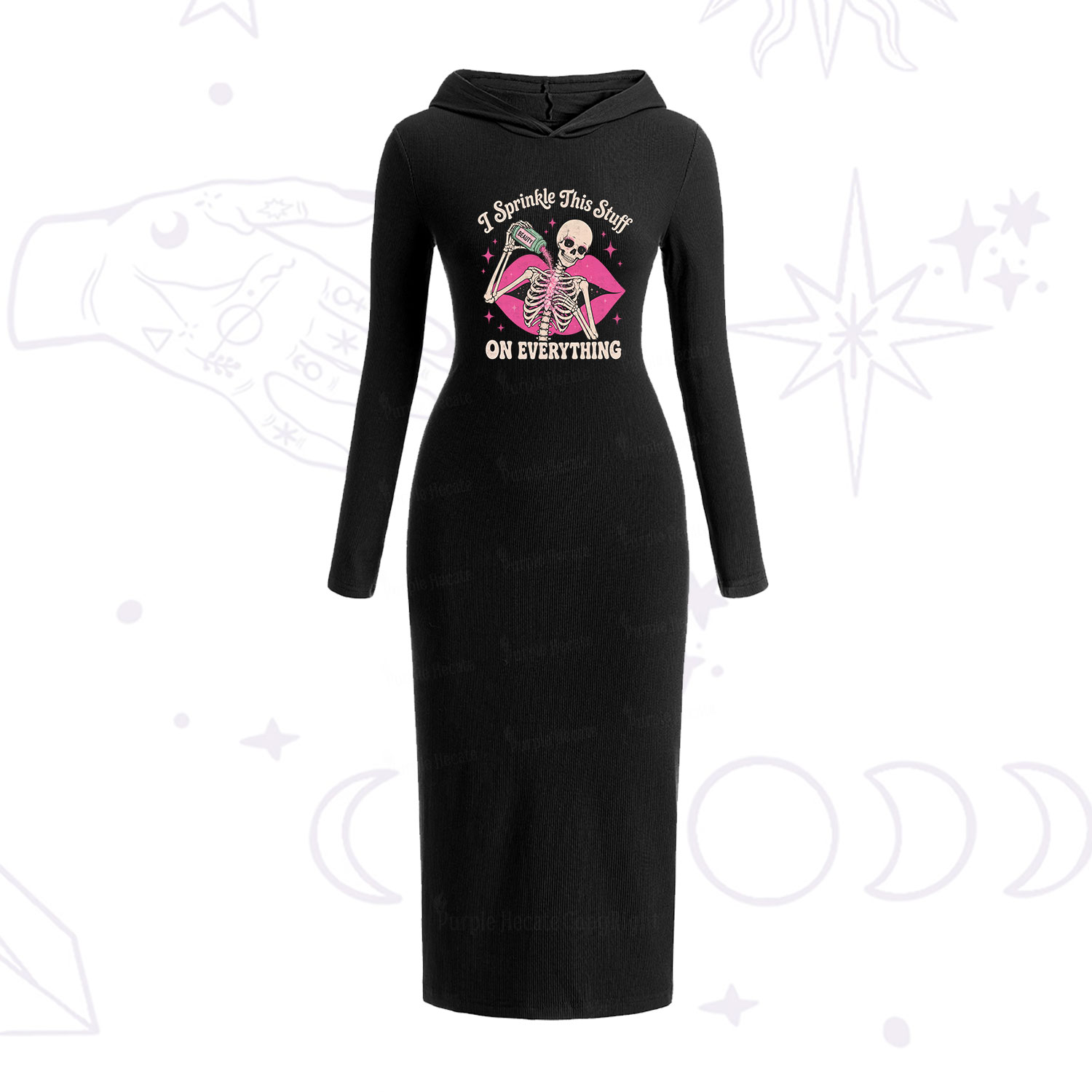 Purplehecate I Sprinkle This Stuff on Everything Beauty Skeleton Hooded Knit Dress