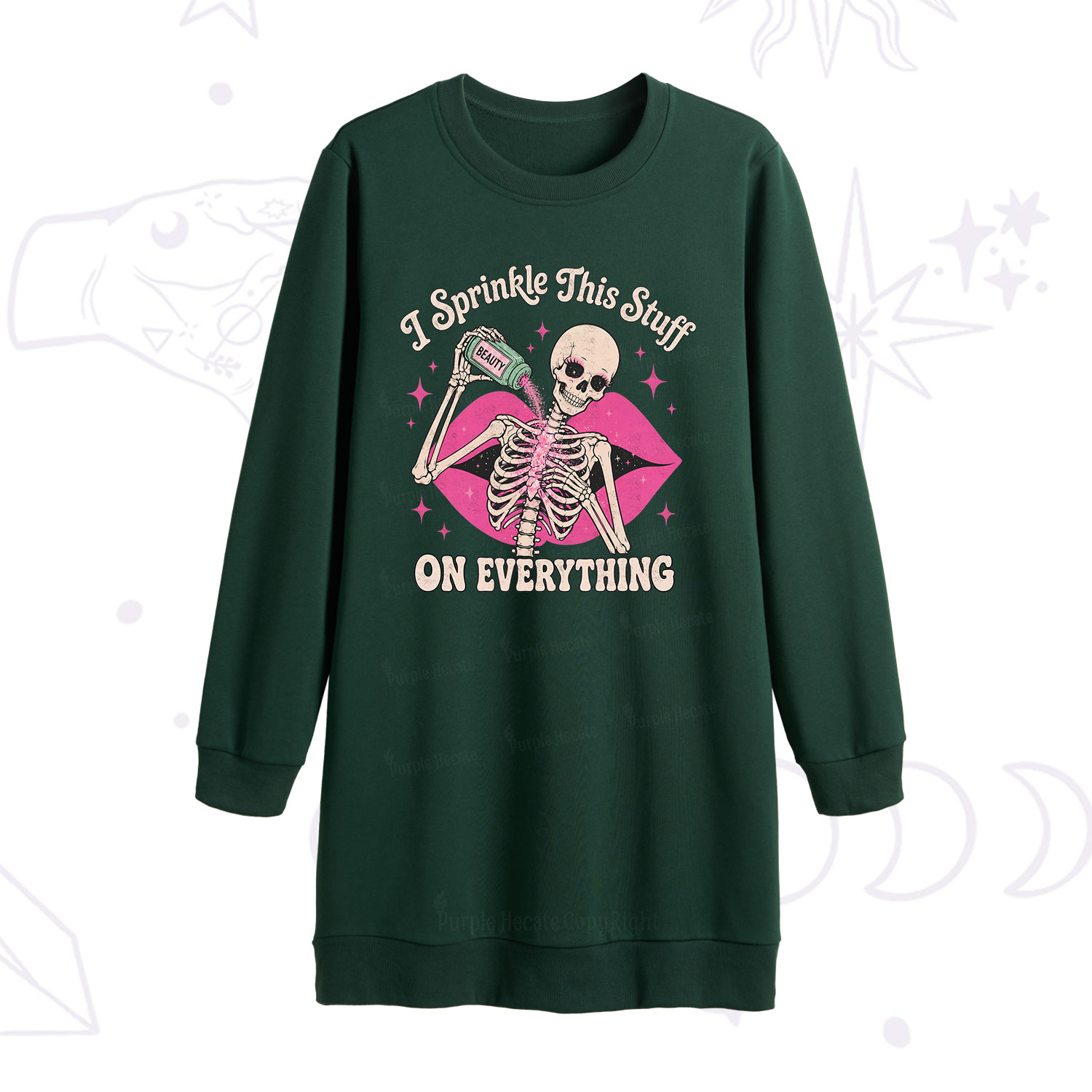 Purplehecate I Sprinkle This Stuff on Everything Beauty Skeleton Sweatshirt Dress