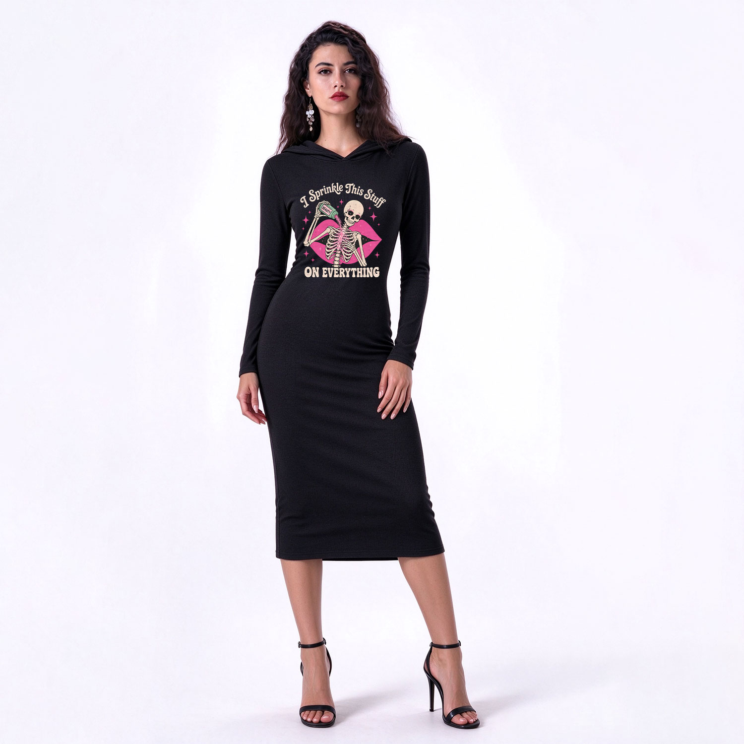Purplehecate I Sprinkle This Stuff on Everything Beauty Skeleton Hooded Knit Dress